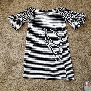 Donna Morgan Off Shoulder Stripe Dress with belt. Sz 8 New